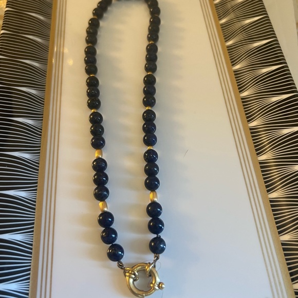 Lapiz stone choker beaded with 18 kt round beads around and 18 kt gold lock - Picture 8 of 8